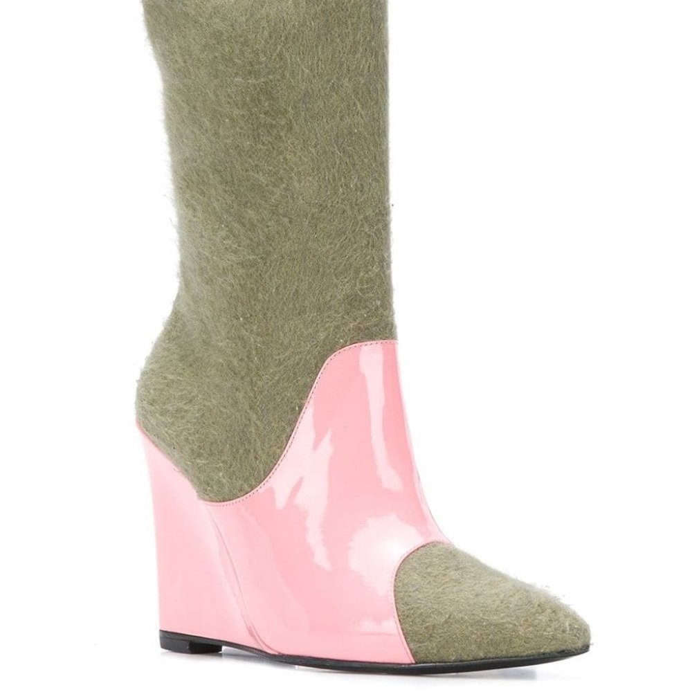 Leandra Medine Patent Leather & Wool Wedge Boots